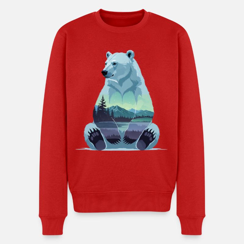 Polarbär mit Berglandschaft Innenmotiv - Männer Premium Bio Pullover - Rot