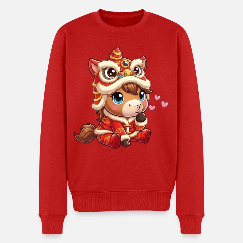 Chinesisches Neujahr Pferd 2026 - Männer Premium Bio Pullover - Rot