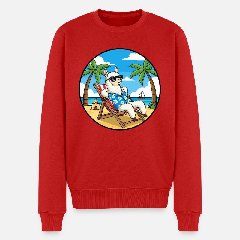 Coole Llama Beach Urlaubs-Sommer-Vibes - Männer Premium Bio Pullover - Rot