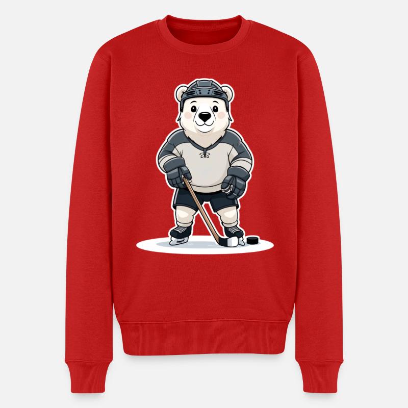 Polarer Eishockey Bär im Trikot - Männer Premium Bio Pullover - Rot
