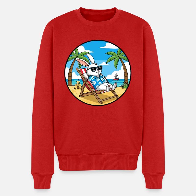 Coole Rabbit Beach Vacation Summer Vibes - Männer Premium Bio Pullover - Rot