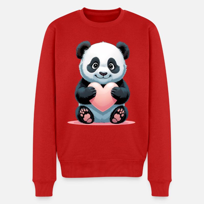 Panda Herzenstafel - Männer Premium Bio Pullover - Rot