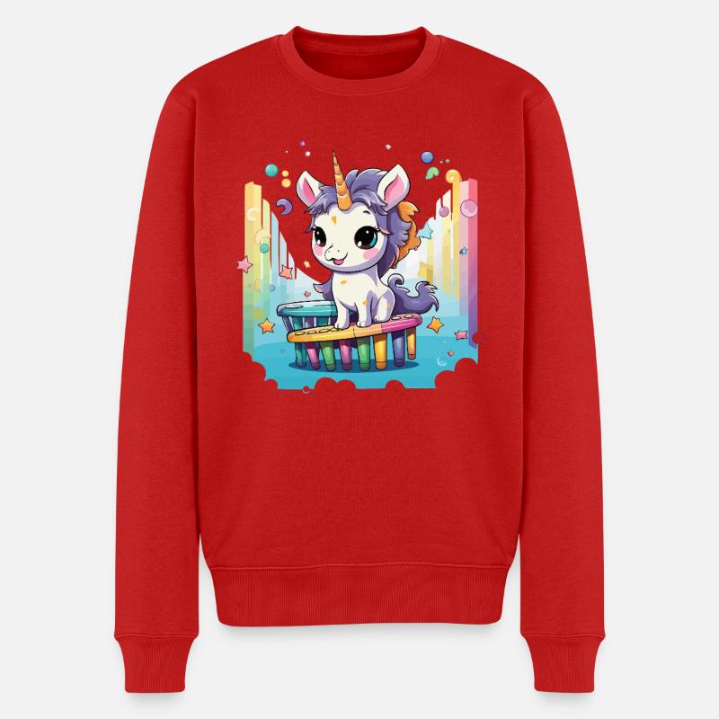 Pastelluni auf Regenbogenrutsche - Männer Premium Bio Pullover - Rot