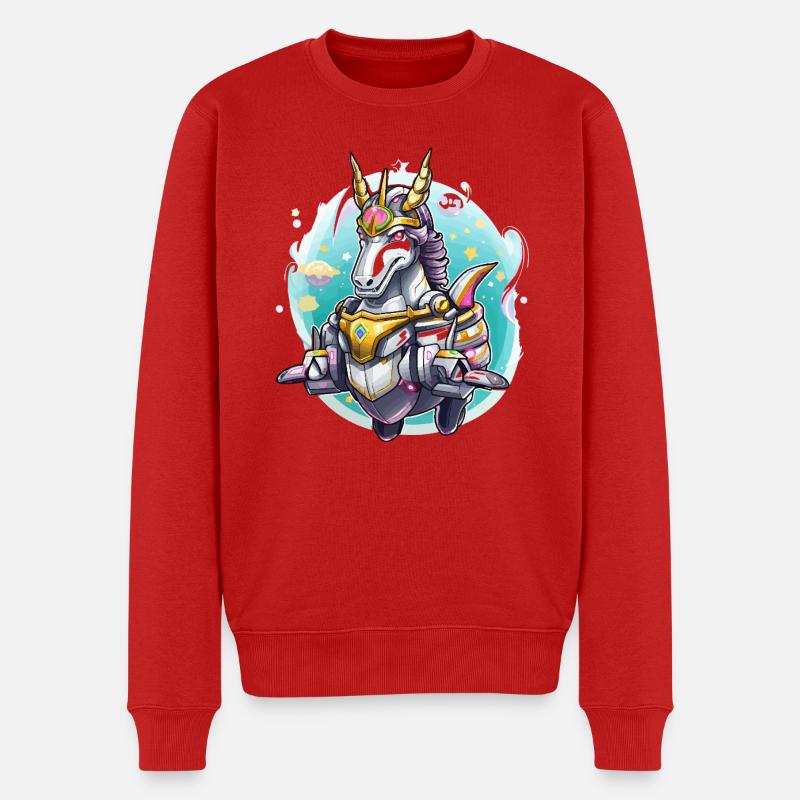 Neon-Unicorn-Krieger - Männer Premium Bio Pullover - Rot