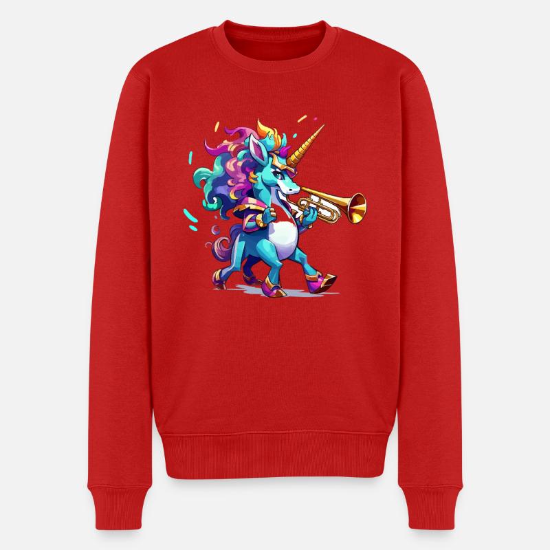 Einhorn Trompete Farbzauber - Männer Premium Bio Pullover - Rot