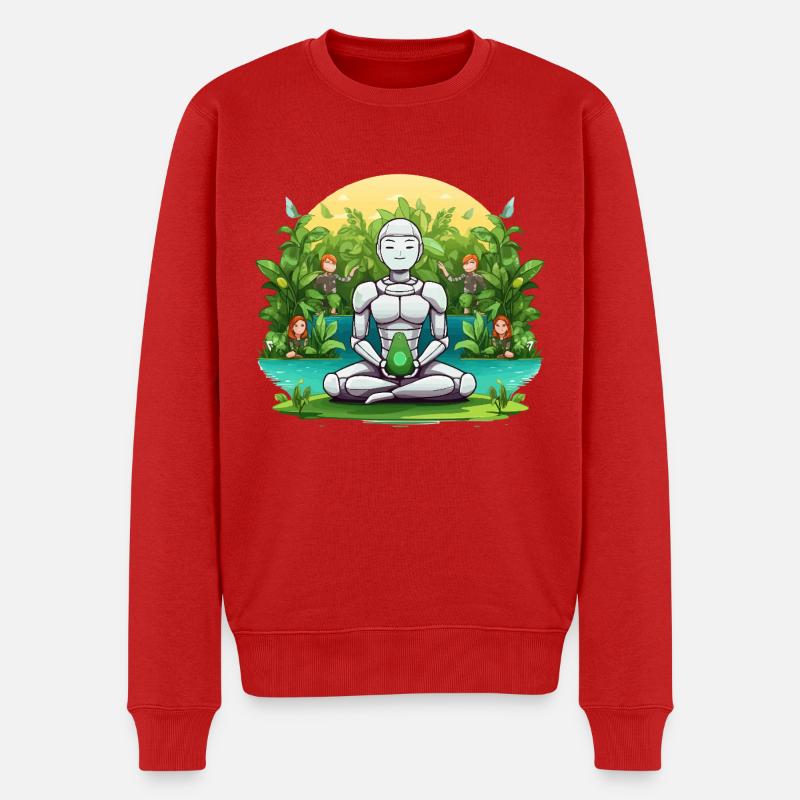 Roboten-Meditation im Dschungel - Männer Premium Bio Pullover - Rot