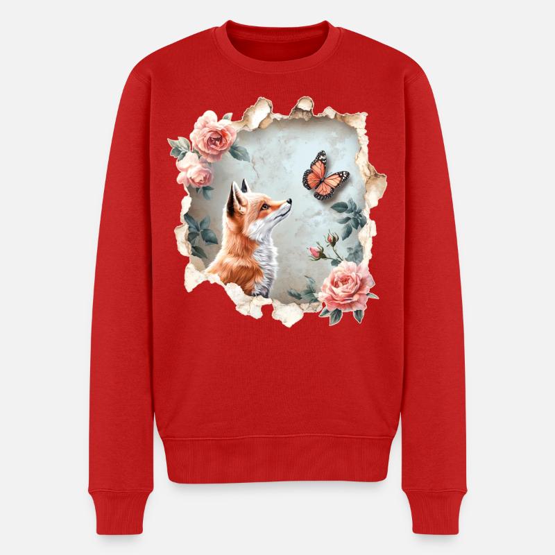 Renard avec papillon - Pull Premium bio Homme - rouge