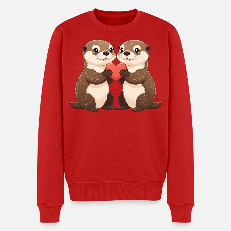 Duo de loutres avec cœur - Pull Premium bio Homme - rouge