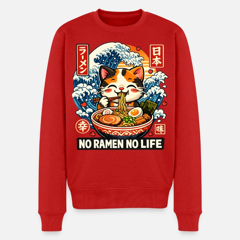 Ramen Katze Kanagawa - Männer Premium Bio Pullover - Rot