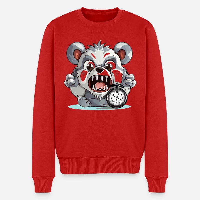 Aggressiver Panda mit Wecker - Männer Premium Bio Pullover - Rot