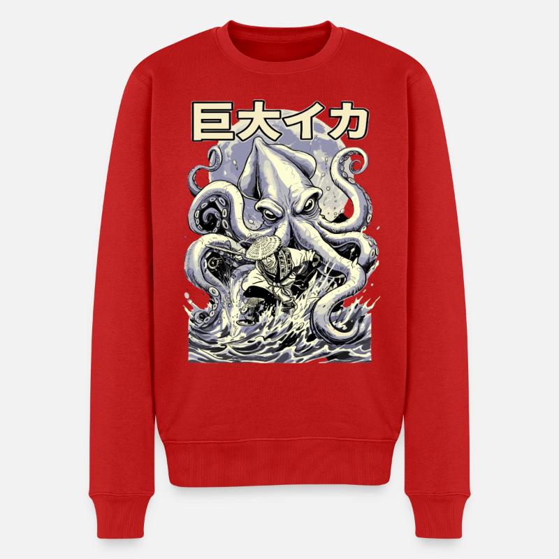Fischer vs Kraken Japanischer Retro Style  - Männer Premium Bio Pullover - Rot