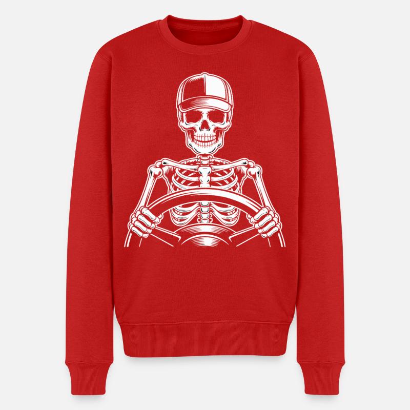 Skelett am Steuer - Männer Premium Bio Pullover - Rot