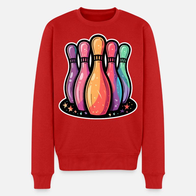 Lustige Bowling Pins - Männer Premium Bio Pullover - Rot
