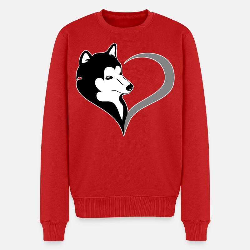 Herz Husky Silhouette - Männer Premium Bio Pullover - Rot