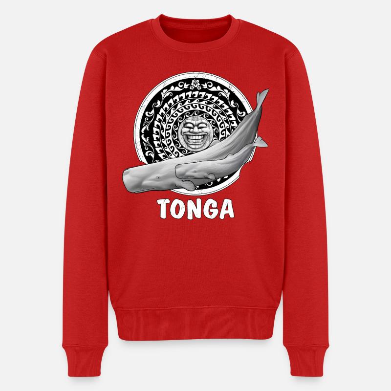 Pottwale und Tikimaske - Männer Premium Bio Pullover - Rot