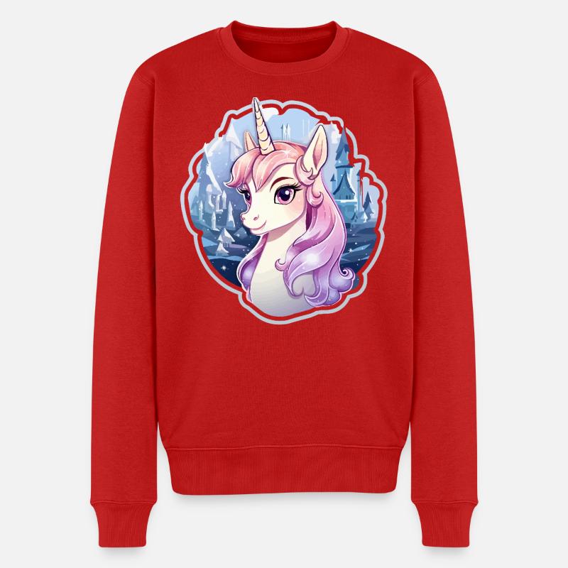 Einhorn im Eisreich - Männer Premium Bio Pullover - Rot