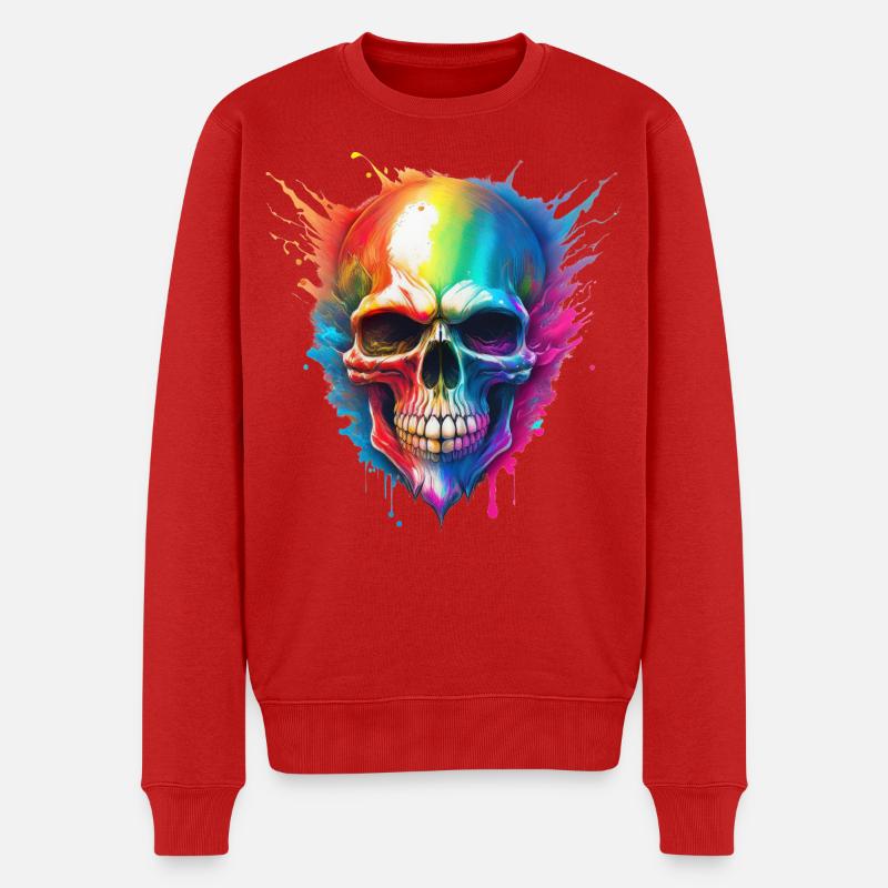 Explosion de Couleurs du Crâne Arc-en-ciel - Pull Premium bio Homme - rouge