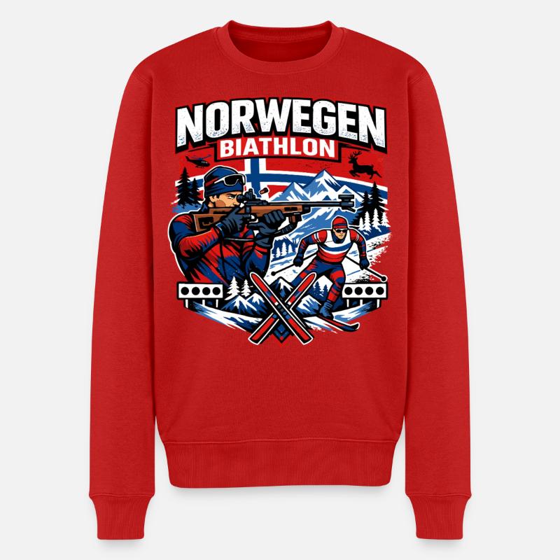 Biathlon Wintersport Norwegen Geschenk - Männer Premium Bio Pullover - Rot