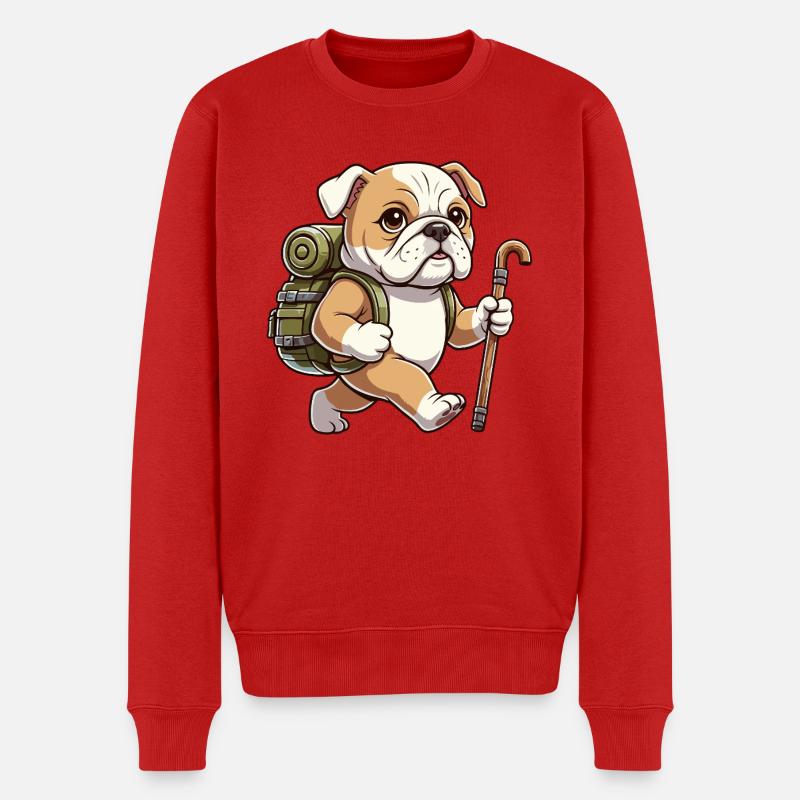 Niedliche Wander-Bulldog-Hunde-Trekkingkunst - Männer Premium Bio Pullover - Rot