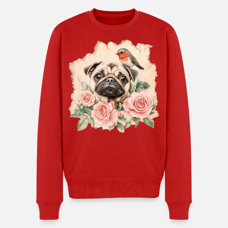 Mops und Rotkehlchen - Männer Premium Bio Pullover - Rot