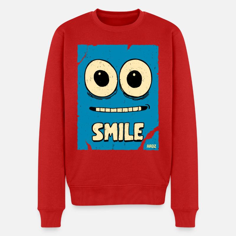 Visage de dessin animé bleu riant - Pull Premium bio Homme - rouge
