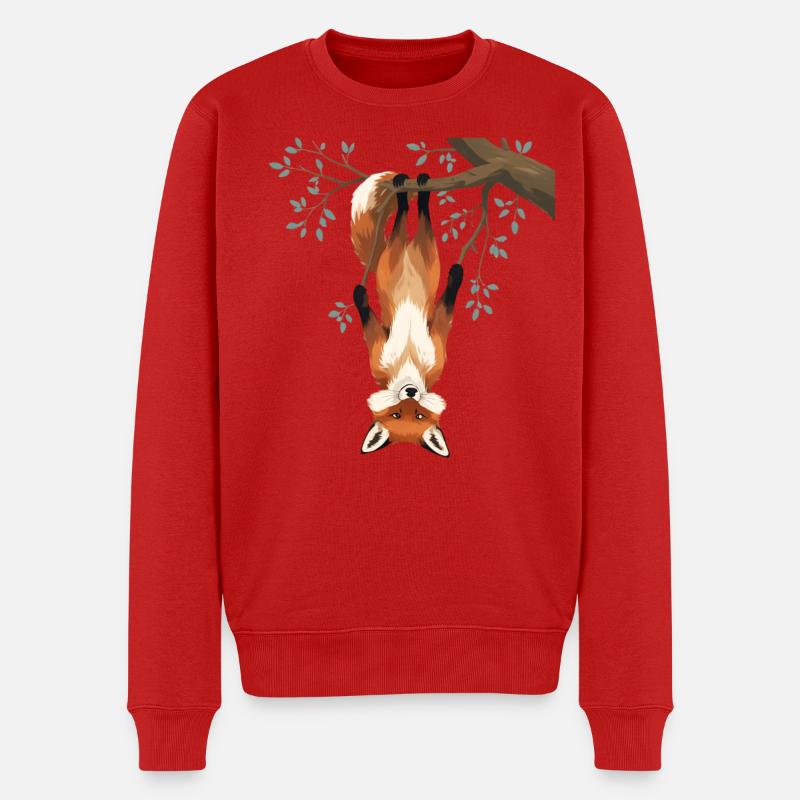 Fuchs hängt von Ast - Männer Premium Bio Pullover - Rot