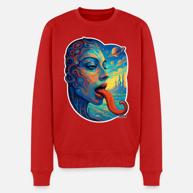 Kosmische Kunst mit Zunge - Männer Premium Bio Pullover - Rot