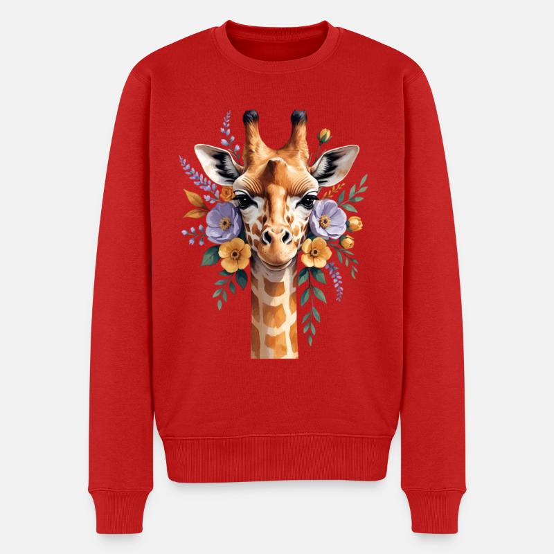 Giraffe mit Blütenkranz - Männer Premium Bio Pullover - Rot