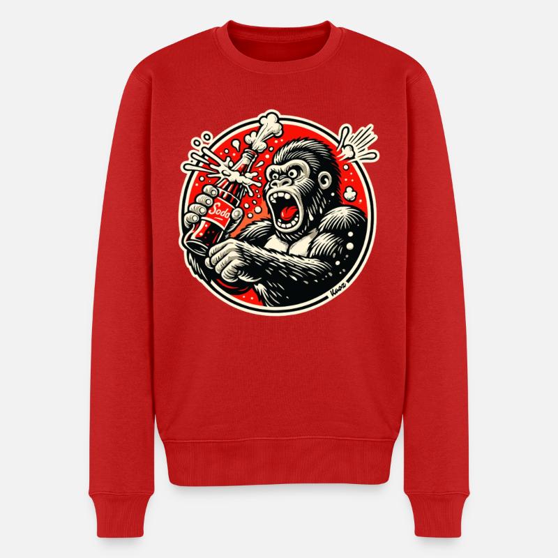 Soda-Gorilla im Retro-Comic - Männer Premium Bio Pullover - Rot
