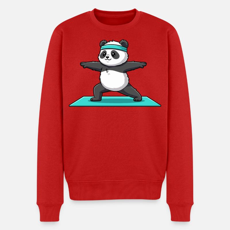 Yoga-Panda-Bär macht Krieger-Pose - Männer Premium Bio Pullover - Rot