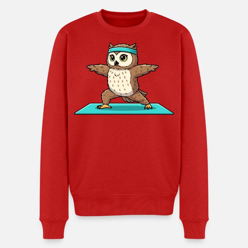 Yoga-Eulenvogel macht Kriegerposen-Kunst - Männer Premium Bio Pullover - Rot