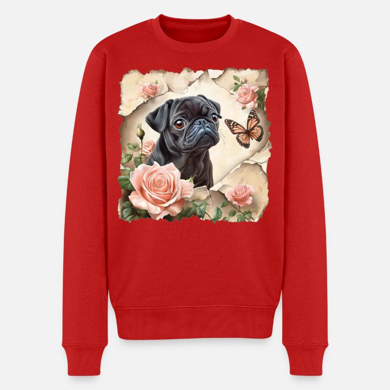 Schwarzer Mops mit Schmetterling - Männer Premium Bio Pullover - Rot