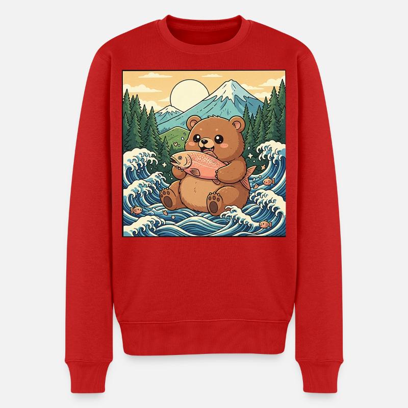 Kawaii Bär Lachs - Männer Premium Bio Pullover - Rot
