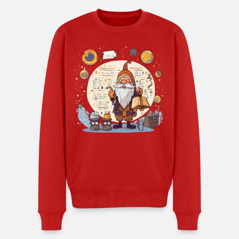 Weltraum-Gnom mit Zauberbuch - Männer Premium Bio Pullover - Rot