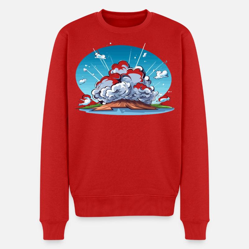 Comic Explosion im Landschaftspanorama - Männer Premium Bio Pullover - Rot