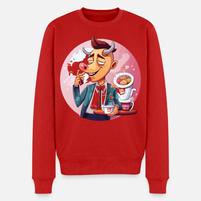 Büro-Bulle mit Kaffee und Kuchen - Männer Premium Bio Pullover - Rot