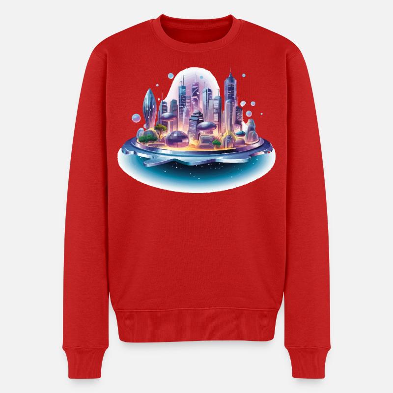 Schwebende Stadtinsel Neonzauber - Männer Premium Bio Pullover - Rot