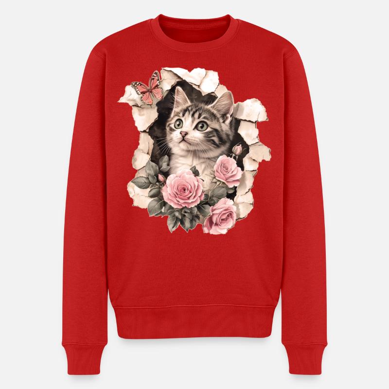 Chat et papillon - Pull Premium bio Homme - rouge