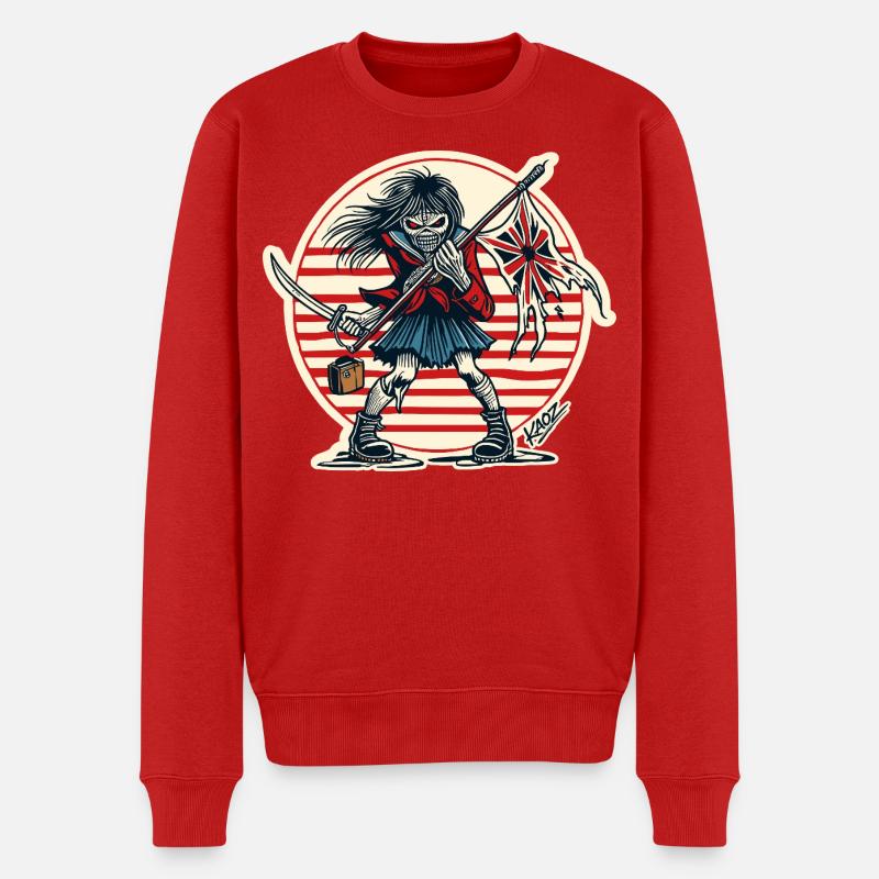 Abtrünnige Samurai-Jungfrau mit zerfetzter Flagge - Männer Premium Bio Pullover - Rot