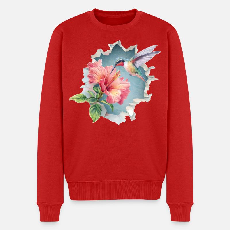Colibri avec des fleurs - Pull Premium bio Homme - rouge