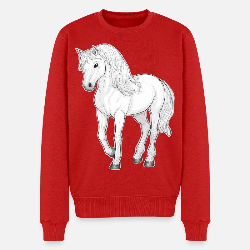 Weißes Pferd - Männer Premium Bio Pullover - Rot