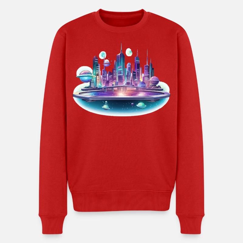 Neon-Raumstadt Skyline - Männer Premium Bio Pullover - Rot