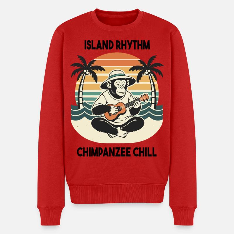 Schimpanse Ukulele Island Rhythm Chill - Männer Premium Bio Pullover - Rot