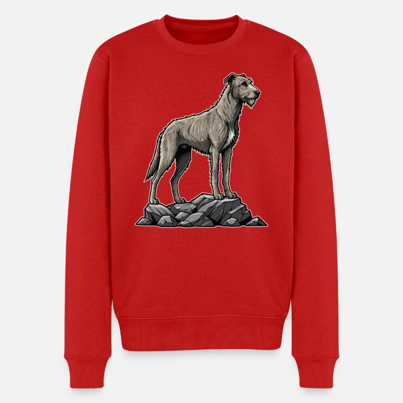 Irischer Wolfshund auf dem Felsen - Männer Premium Bio Pullover - Rot
