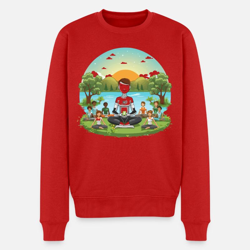 Robotische Meditation am See - Männer Premium Bio Pullover - Rot