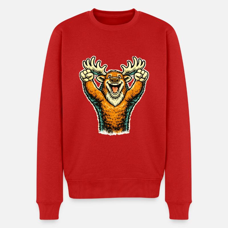 Elch jubelt - Männer Premium Bio Pullover - Rot