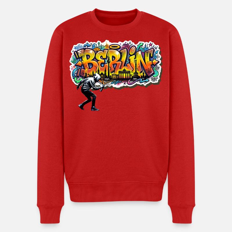 Berlin Graffiti Skyline Urban Streetwear Style - Männer Premium Bio Pullover - Rot