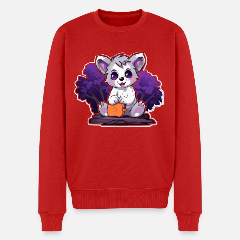 Kuschelpanda im Lila Busch - Männer Premium Bio Pullover - Rot