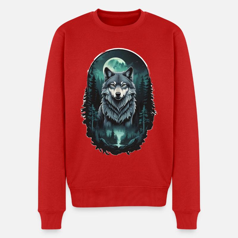 Mondwolf im Dunkelwald - Männer Premium Bio Pullover - Rot