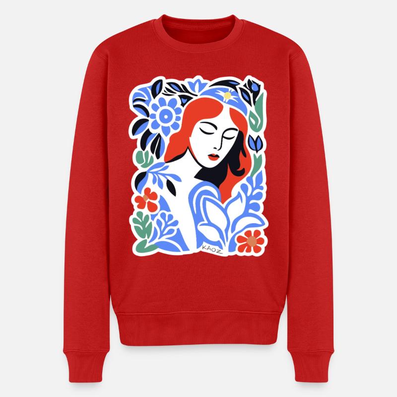 Blue Florals Porträt - Männer Premium Bio Pullover - Rot